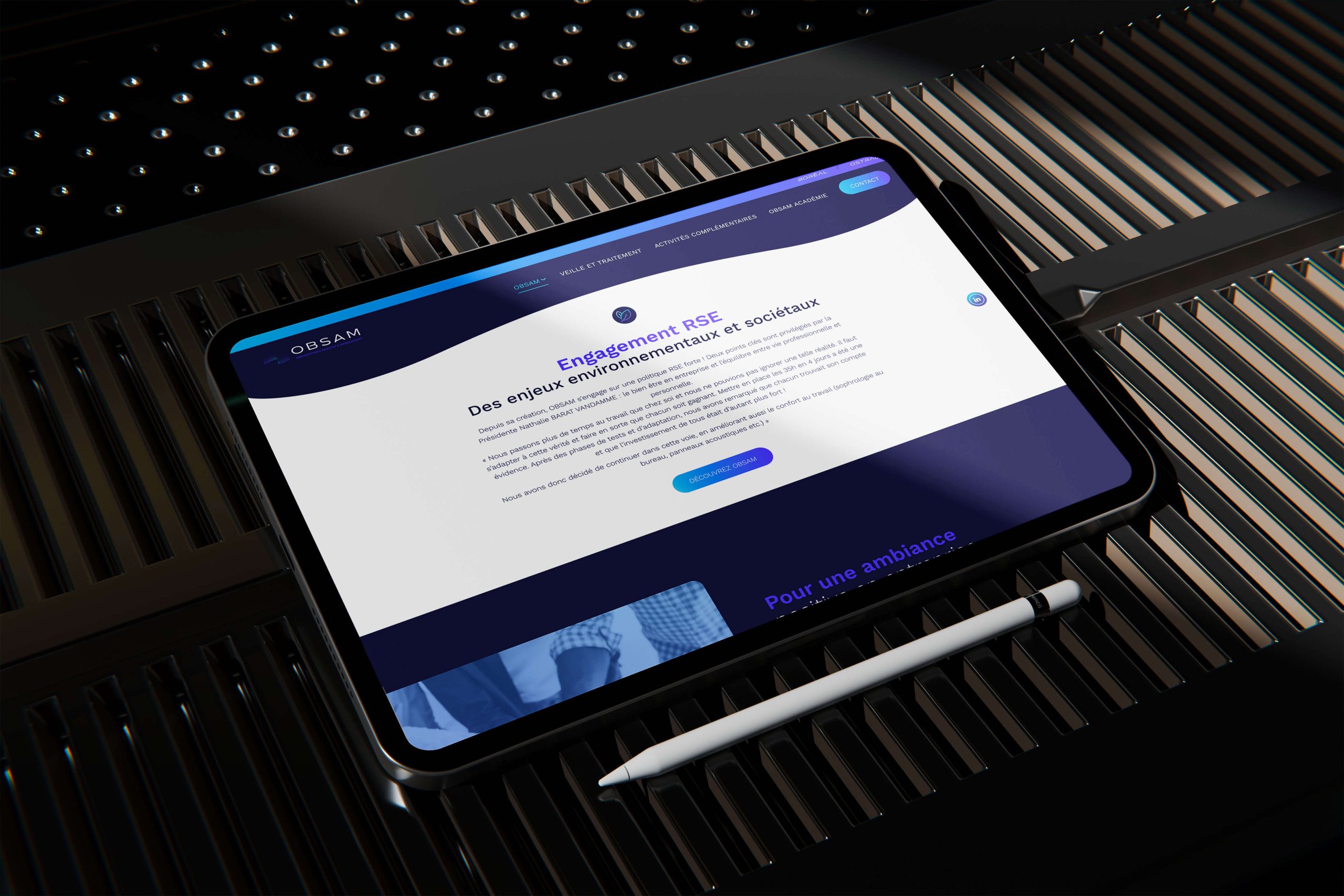 Obsam, refonte de l'identité visuelle et du site internet, et accompagnement sur la page Linkedin, réseaux sociaux, par l'agence de communication Shebam, à Dinan Taden, Bretagne
