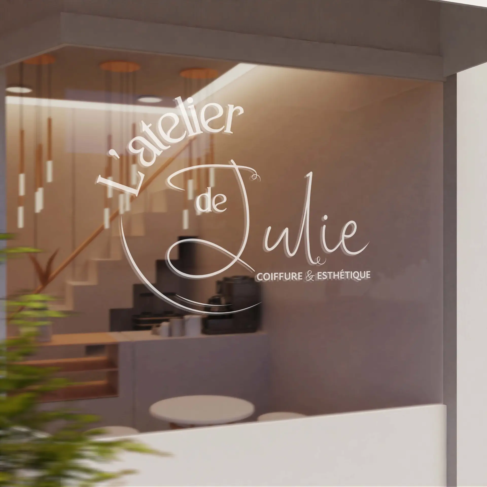 L'Atelier de Julie, l'identité visuelle, salon de coiffure et esthétique, agence Shebam, à Dinan, Bretagne